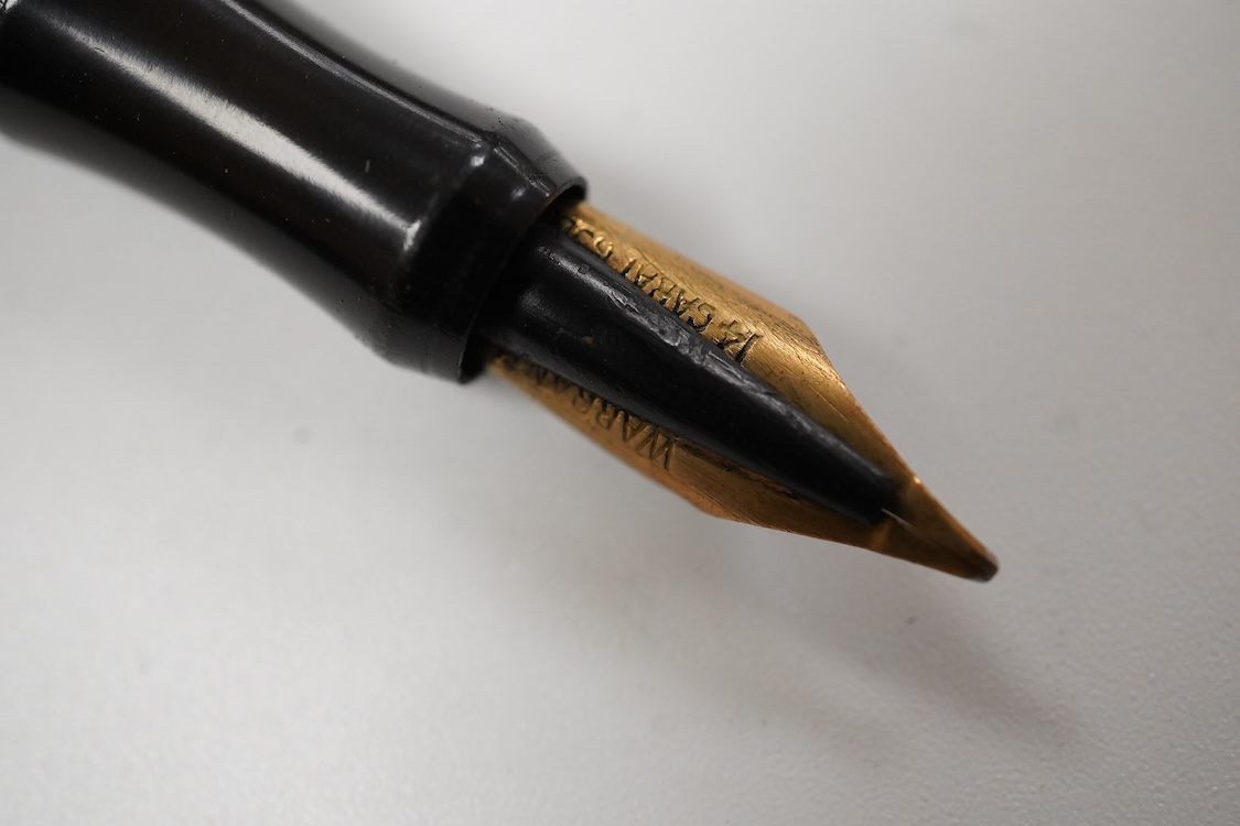 A De La Rue Onoto piston fill fountain pen with over and under feed